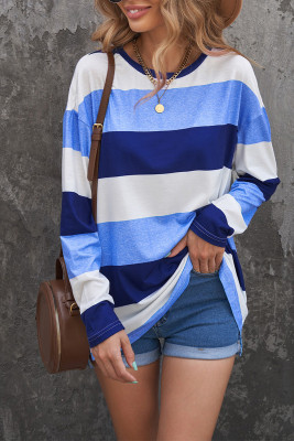 Blue Colorblock Long Sleeves Tunic Top