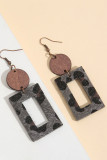 Hairy Leopard Rectangle with Wooden Cirle Earrings MOQ 5pcs