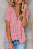 Pink Short Sleeves Drape Knit Top