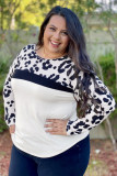 Plus Size Leopard Colorblock Long Sleeve Top