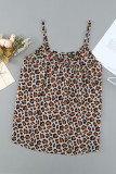 Khaki Leopard Print Spaghetti Strap Pleated Flowing Tank Top