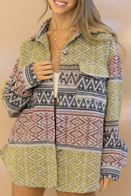 Retro Aztec Front Open Button Pockets Jackets