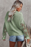 Green Crochet Lace Pointelle Knit Sweater