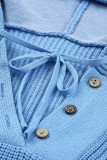 Sky Blue Henley V Neck Hooded Sweater