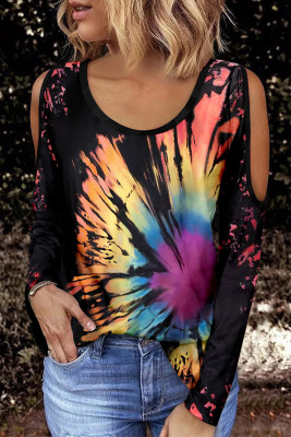 Tie-dyed Long Sleeve Cold Shoulder Blouse