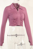 Pleated Slim Crop Top with Thumb Hole