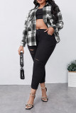 Black Pocketed Plaid Plus Size Jackets