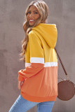 Yellow Drawstring Cowl Neck Colorblock Hoodie