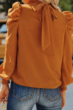 Plain Turtleneck Puff Sleeves Blouse