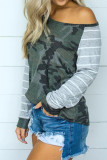Camo Striped Splicing Casual Blouse