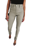 Khaki Casual Stretch High Waist Skinny Pants