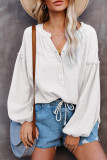 White Casual Balloon Sleeve Crinkled Top