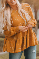 Floral Print Ruffle Long Sleeve Tunic Top