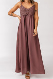 Pink Crochet Smocked Bodice Spaghetti Straps Maxi Dress