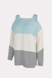 Color Block Strappy Cold Shoulder Pullover Sweaters