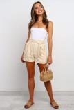 Beige Ruffled Trim High Waist Getaway Shorts