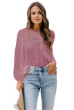 Pink Frill Neck Swiss Dot Puff Sleeve Blouse