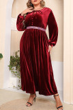 Plus Size Wine Red Pleated Velvet Dress