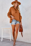 Orange Gray Casual Button Solid Patchwork Trim Hoodie