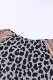 Sequin Shoulder Splicing Leopard Long Sleeve Top
