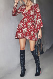 Surplice V Neck Flare Floral Dress