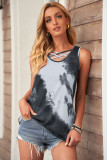 Gray Tie-Dye Cross Front Tank Top