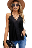 Black Lace Splicing Ruffled V Neck Cami Top