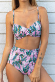 Green Printed Crossed Bandeau High Waist Bikini