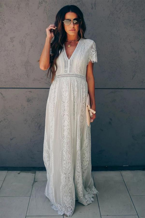Gray Fill Your Heart Lace Maxi Dress