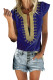 Blue Short Sleeve Printed Neck Shift Blouse