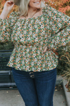 Square Neck Floral Plus Size Peplum Top