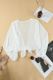 White Plus Size Balloon Sleeve Wrap Top