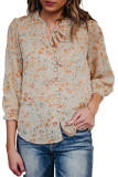 Floral Print Lace Up V Neck Buttoned Shirt