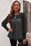 Black Smocked Ruffle Trim Blouse