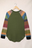 Color Block Long Sleeves Green Pullover Top