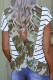 Stripe Green Camo Printed Open Back Short Sleeve T Shirt