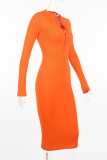 Plain Zipper Down Midi Bodycon Dress