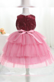 Big Bow Sleeveless Sequin Mesh Pleated Party Dress
