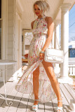 Multicolor Crisscross Backless Long Floral Dress