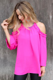 Rose Ruffled Cold Shoulder Long Sleeve Top