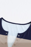 Colorblock Split V Neck Long Sleeve Top