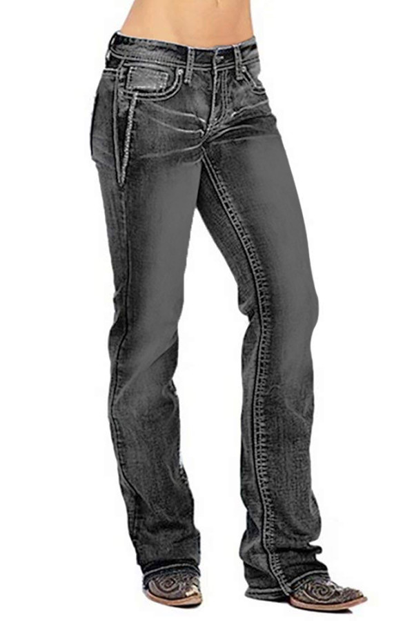 Black Straight Wash Jeans Pants