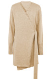 Long Sleeve Plain Waist Tie Split Sweater Dress