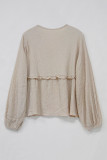 Khaki Lantern Sleeves V Neck Flowy Top