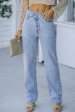 Crossover Waist Ripped Stretch Jeans Pants Unishe Wholesale