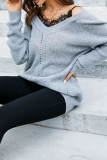 Lace Attached V Neck Long Pullover Sweaters