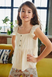 Girls Ruffle Armhole Button Front Peplum Top
