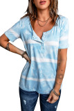 Sky Blue Buttoned Tie-dye Short Sleeve Top
