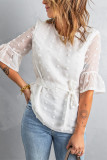 White Swiss Dot Tie Blouse