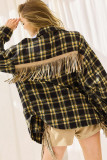 Rhinestone and Tassel At Back Yellow Plaid Open Button Jackets